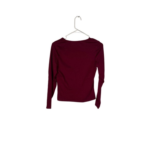 Express Long Sleeve Top Square Neck Fitted Tee Casual Burgundy‎ Size M - Picture 2 of 3